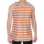 Orange And White Chevron Pattern Print Men's Velvet Tank Top