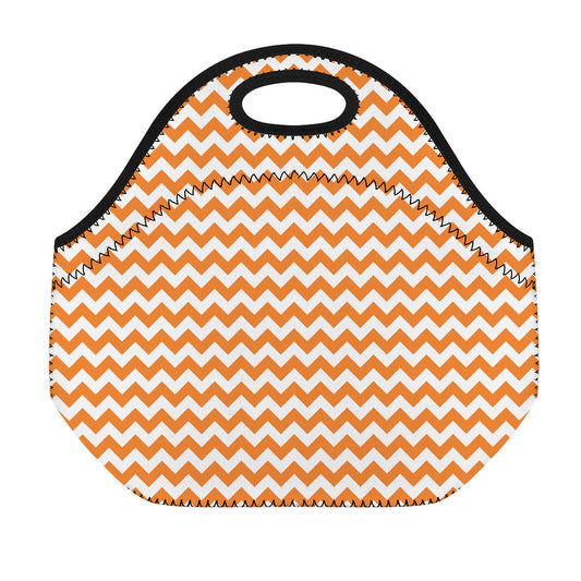 Orange And White Chevron Pattern Print Neoprene Lunch Bag