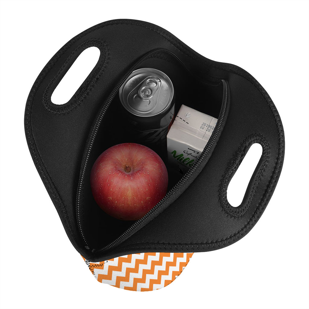 Orange And White Chevron Pattern Print Neoprene Lunch Bag