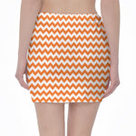 Orange And White Chevron Pattern Print Pencil Mini Skirt