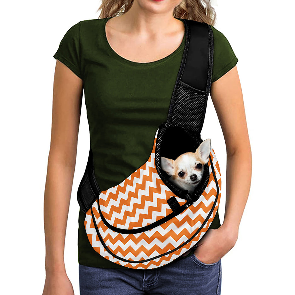 Orange And White Chevron Pattern Print Pet Sling Carrier