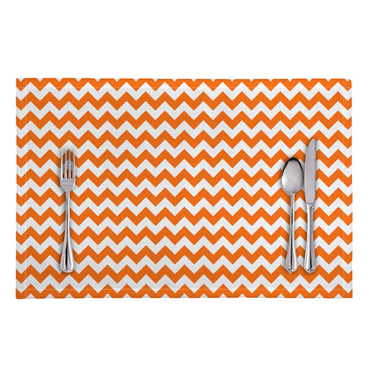Orange And White Chevron Pattern Print Placemat