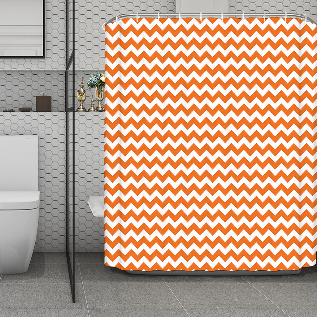 Orange And White Chevron Pattern Print Polyester Shower Curtain