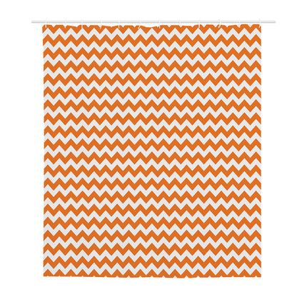 Orange And White Chevron Pattern Print Polyester Shower Curtain