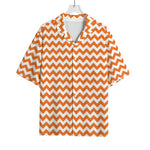 Orange And White Chevron Pattern Print Rayon Hawaiian Shirt