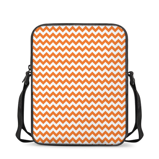 Orange And White Chevron Pattern Print Rectangular Crossbody Bag