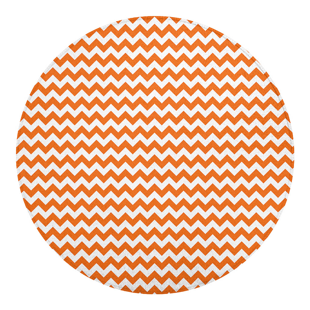 Orange And White Chevron Pattern Print Round Blanket