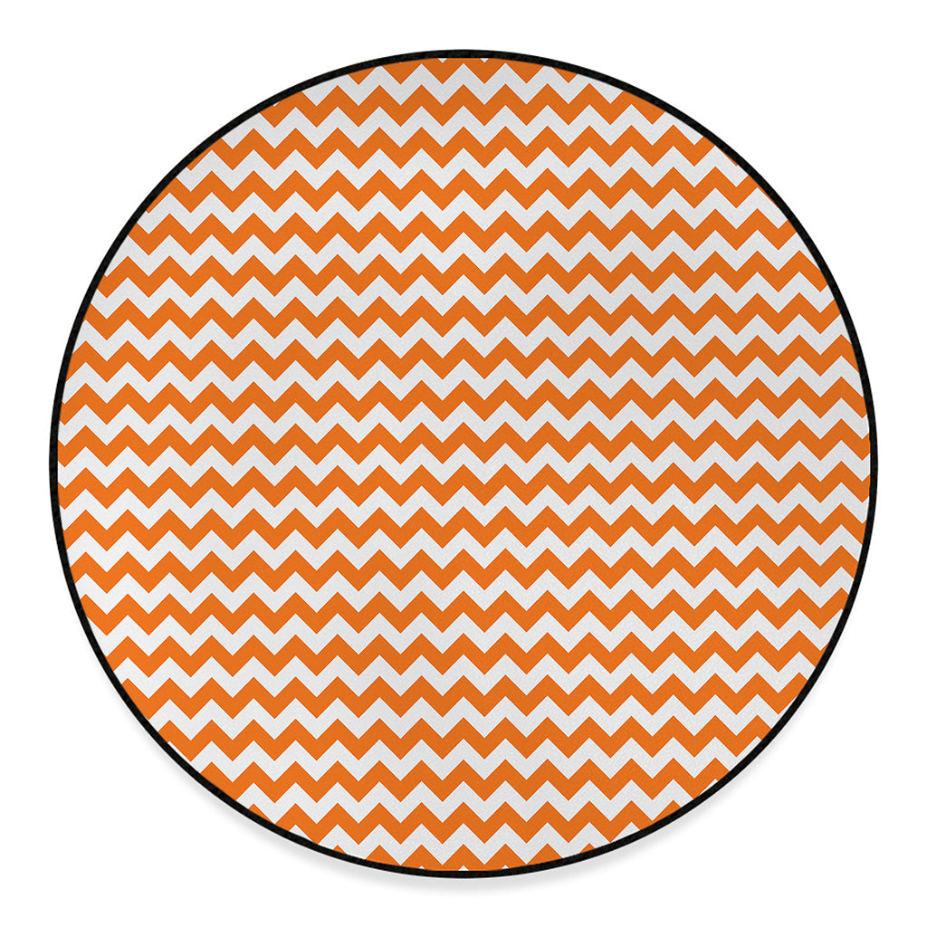 Orange And White Chevron Pattern Print Round Floor Mat
