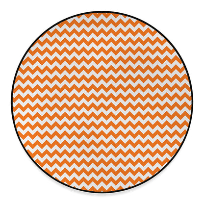 Orange And White Chevron Pattern Print Round Floor Mat