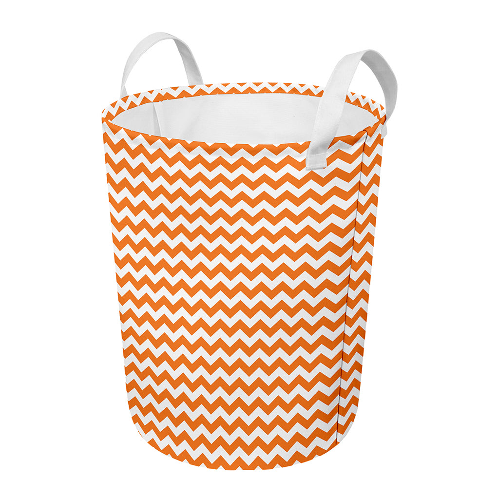 Orange And White Chevron Pattern Print Round Laundry Basket