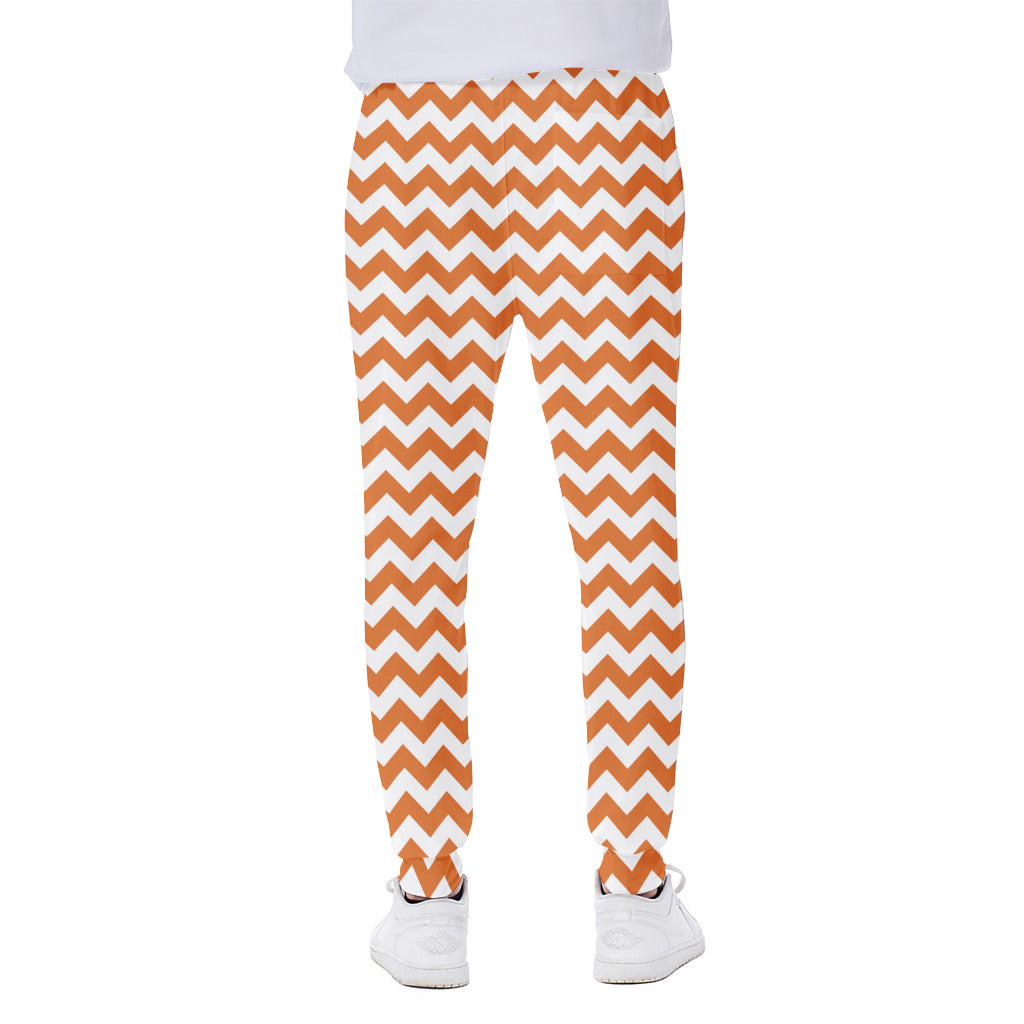 Orange And White Chevron Pattern Print Scuba Joggers