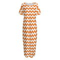Orange And White Chevron Pattern Print Short Sleeve Long Nightdress