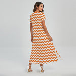 Orange And White Chevron Pattern Print Short Sleeve Maxi Dress