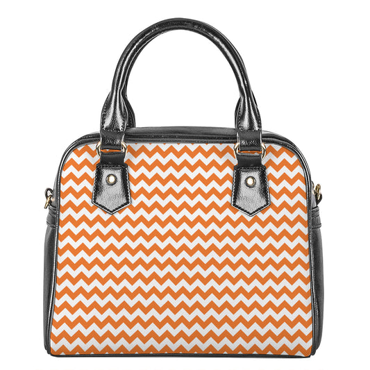 Orange And White Chevron Pattern Print Shoulder Handbag