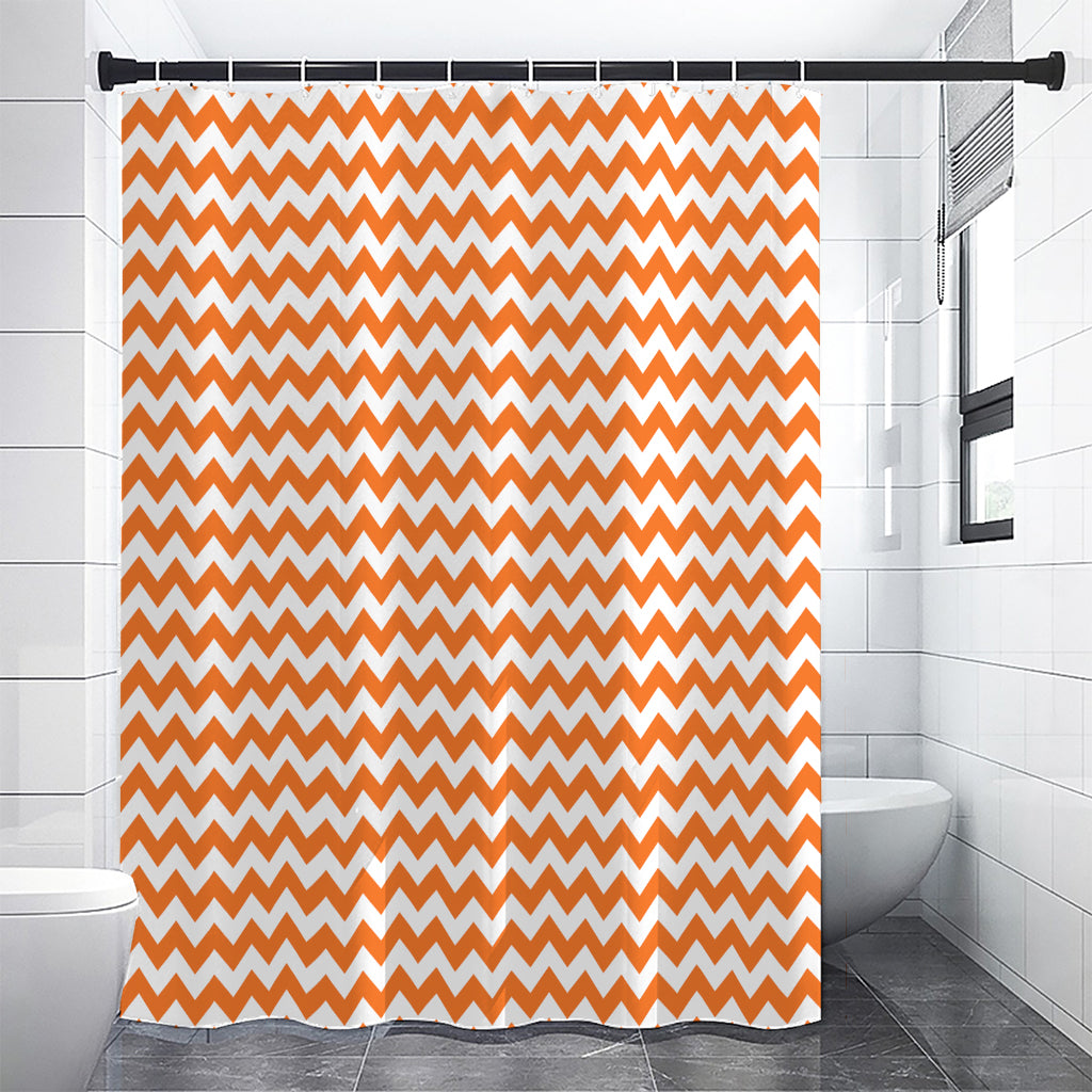 Orange And White Chevron Pattern Print Shower Curtain