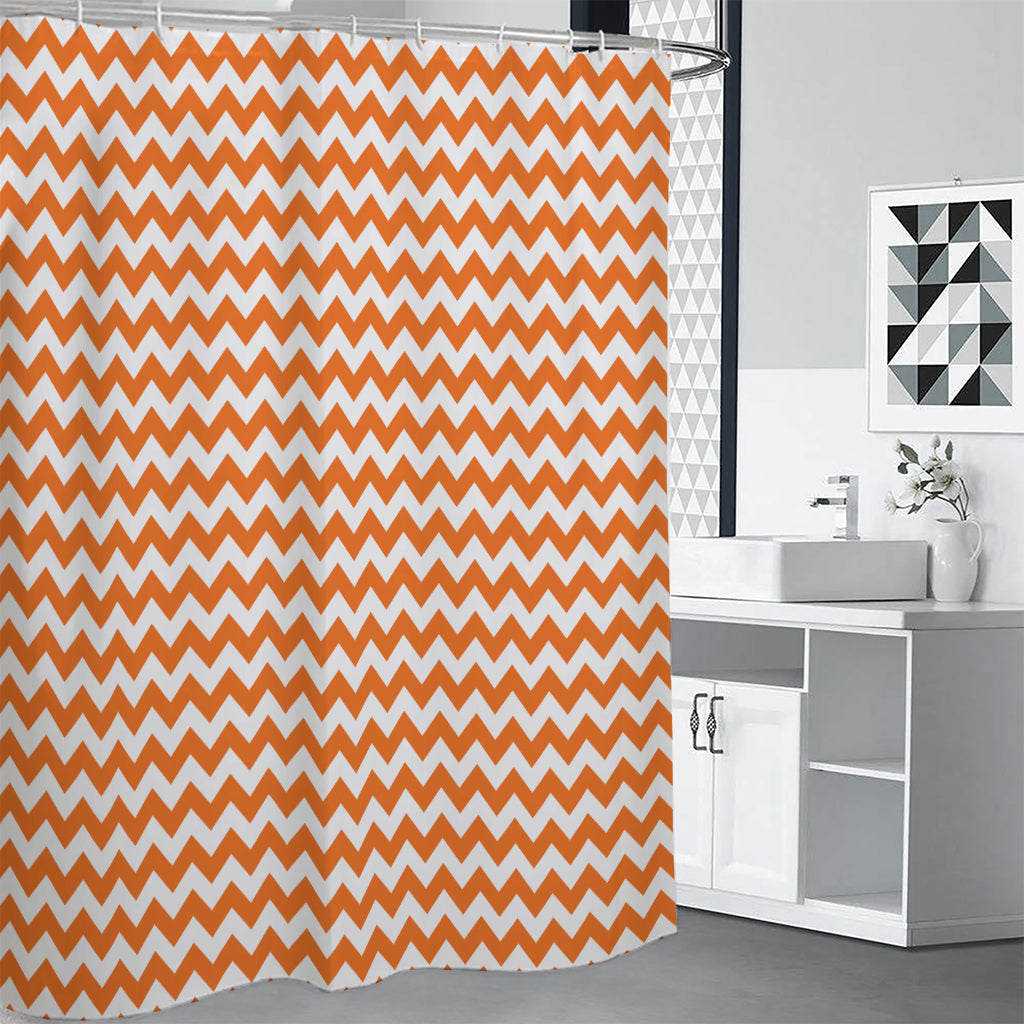 Orange And White Chevron Pattern Print Shower Curtain