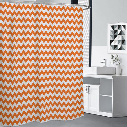Orange And White Chevron Pattern Print Shower Curtain