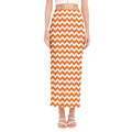 Orange And White Chevron Pattern Print Side Slit Maxi Skirt
