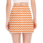 Orange And White Chevron Pattern Print Side Slit Mini Skirt