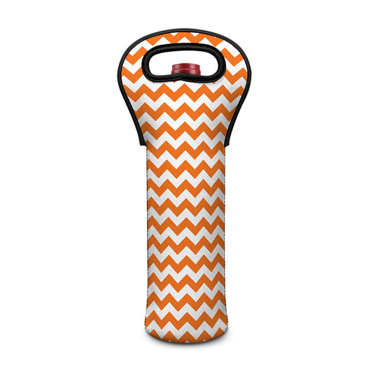 Orange And White Chevron Pattern Print Single Neoprene Wine Tote