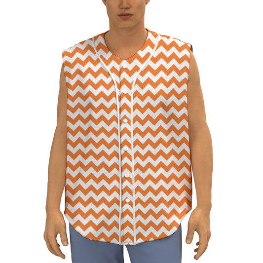Orange And White Chevron Pattern Print Sleeveless Baseball Jersey