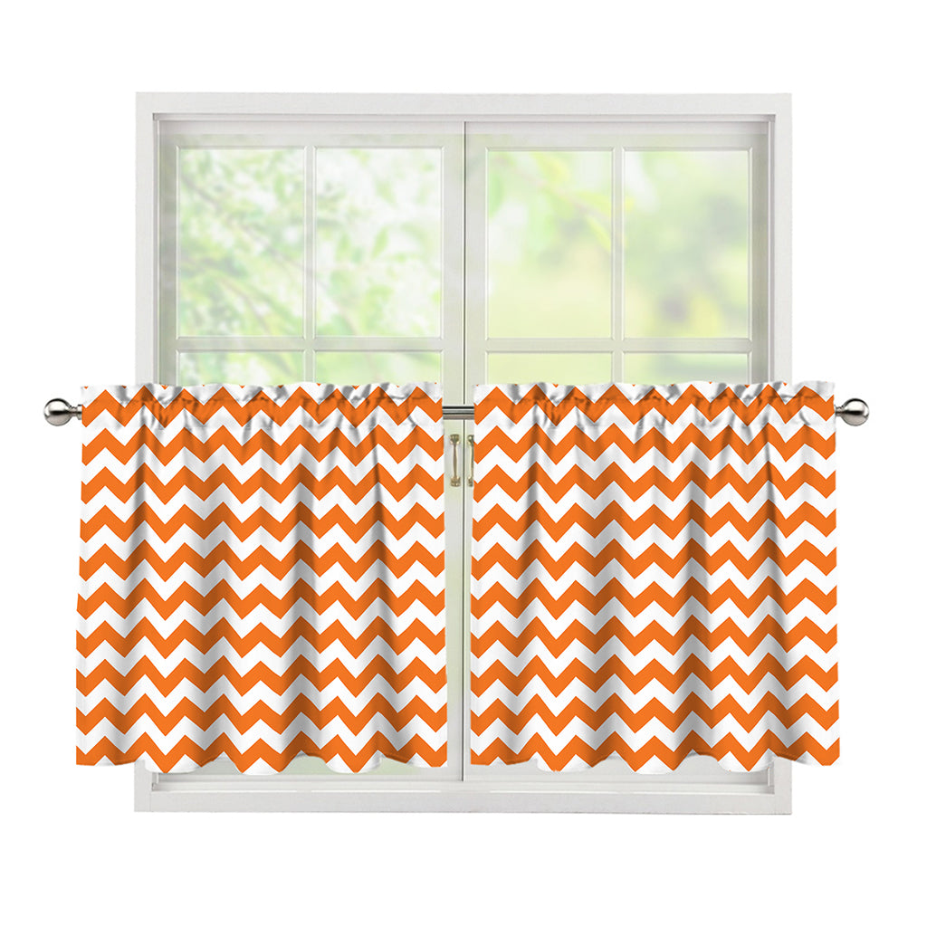 Orange And White Chevron Pattern Print Tier Curtains