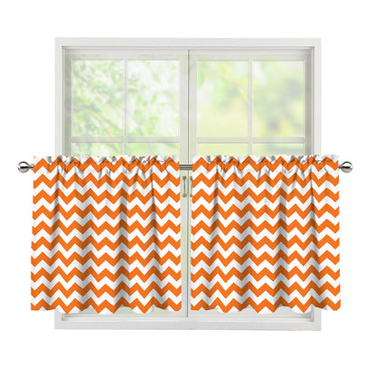 Orange And White Chevron Pattern Print Tier Curtains