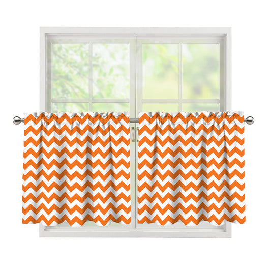 Orange And White Chevron Pattern Print Tier Curtains