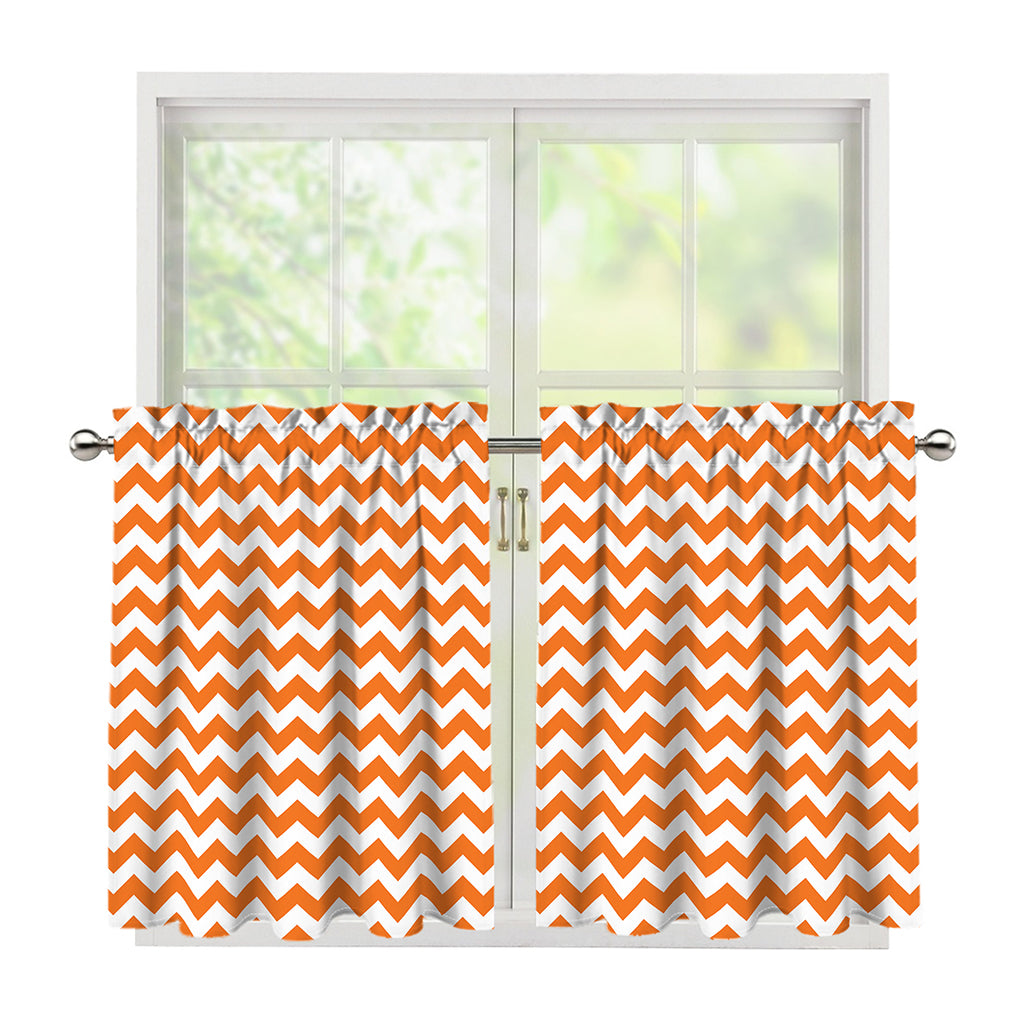Orange And White Chevron Pattern Print Tier Curtains