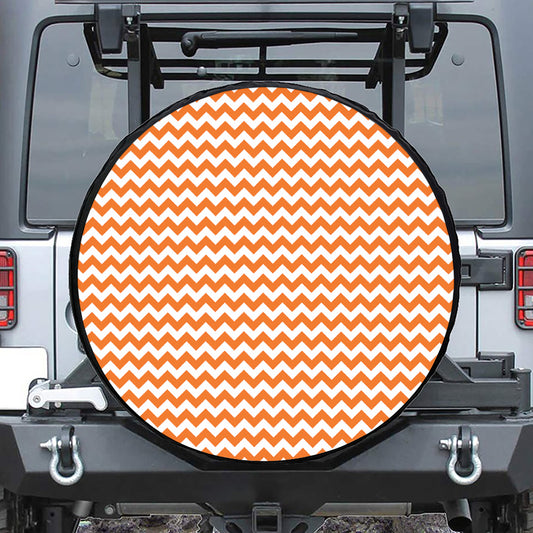 Orange And White Chevron Pattern Print Tire Cover