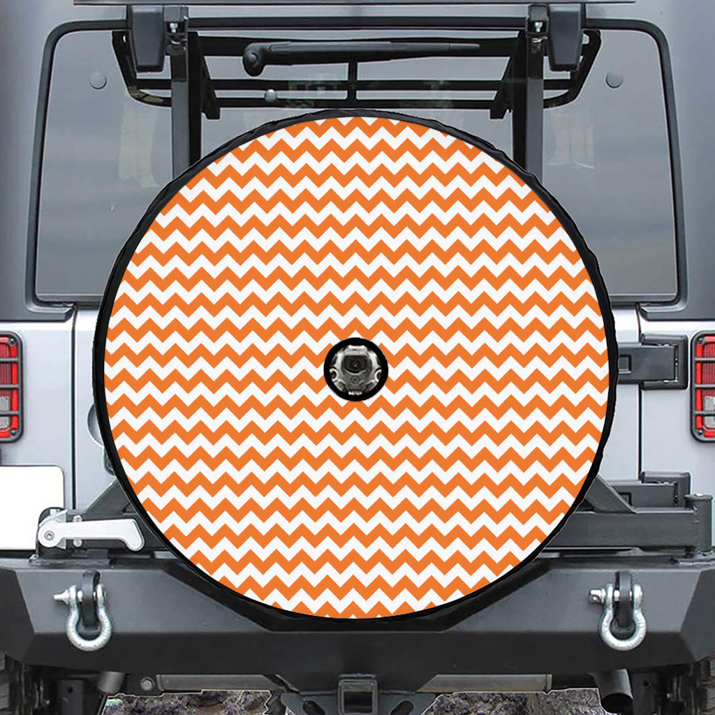 Orange And White Chevron Pattern Print Tire Cover With Camera Hole