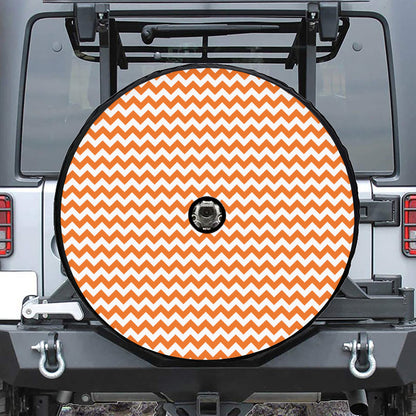 Orange And White Chevron Pattern Print Tire Cover With Camera Hole