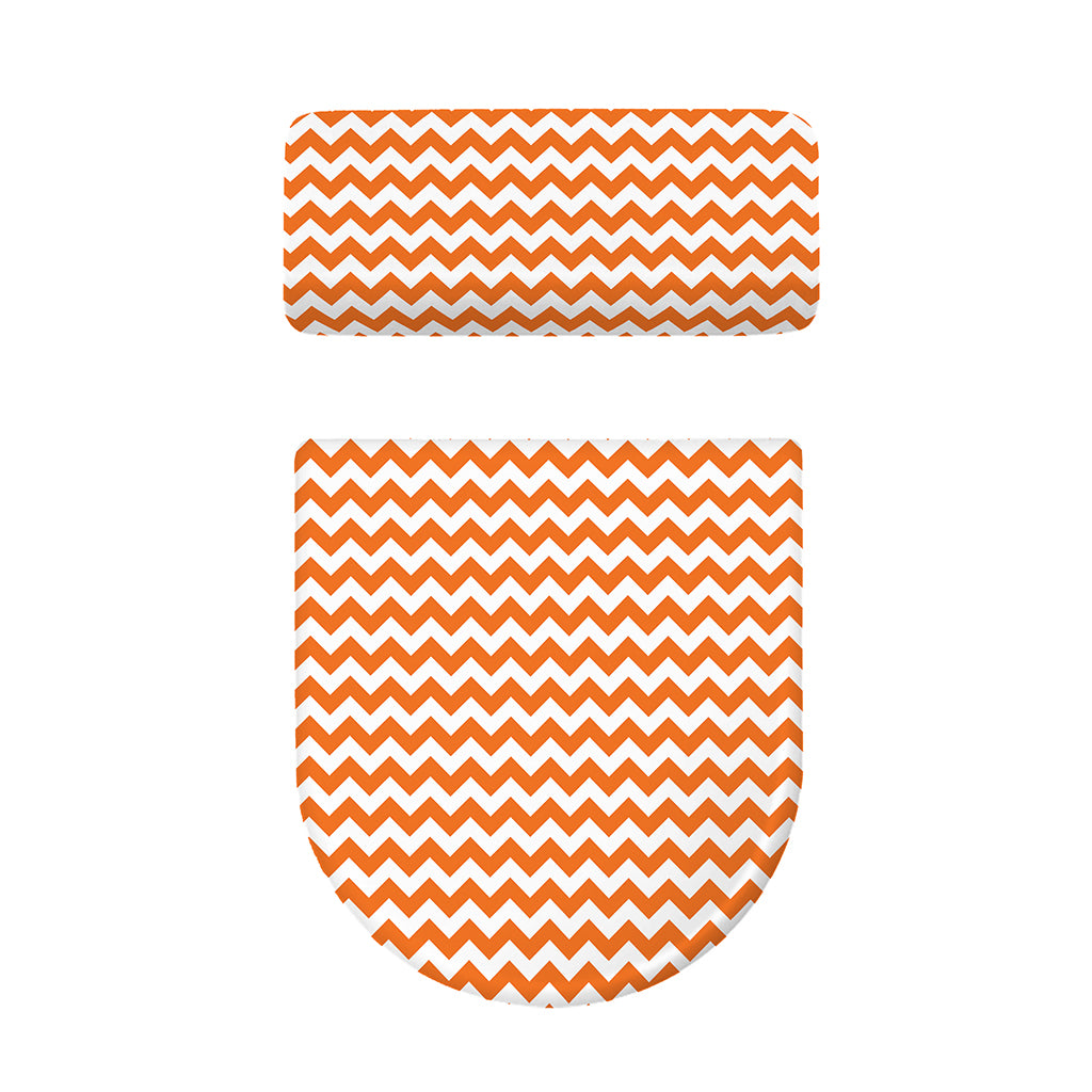 Orange And White Chevron Pattern Print Toilet Lid And Tank Cover Set