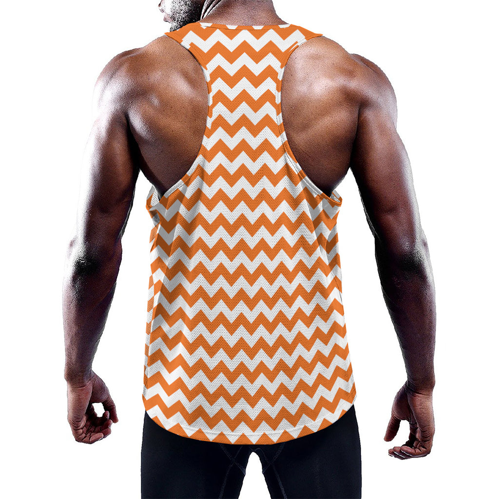 Orange And White Chevron Pattern Print Training Tank Top