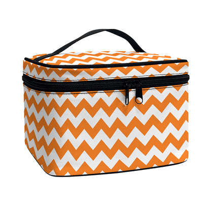Orange And White Chevron Pattern Print Travel Makeup Bag