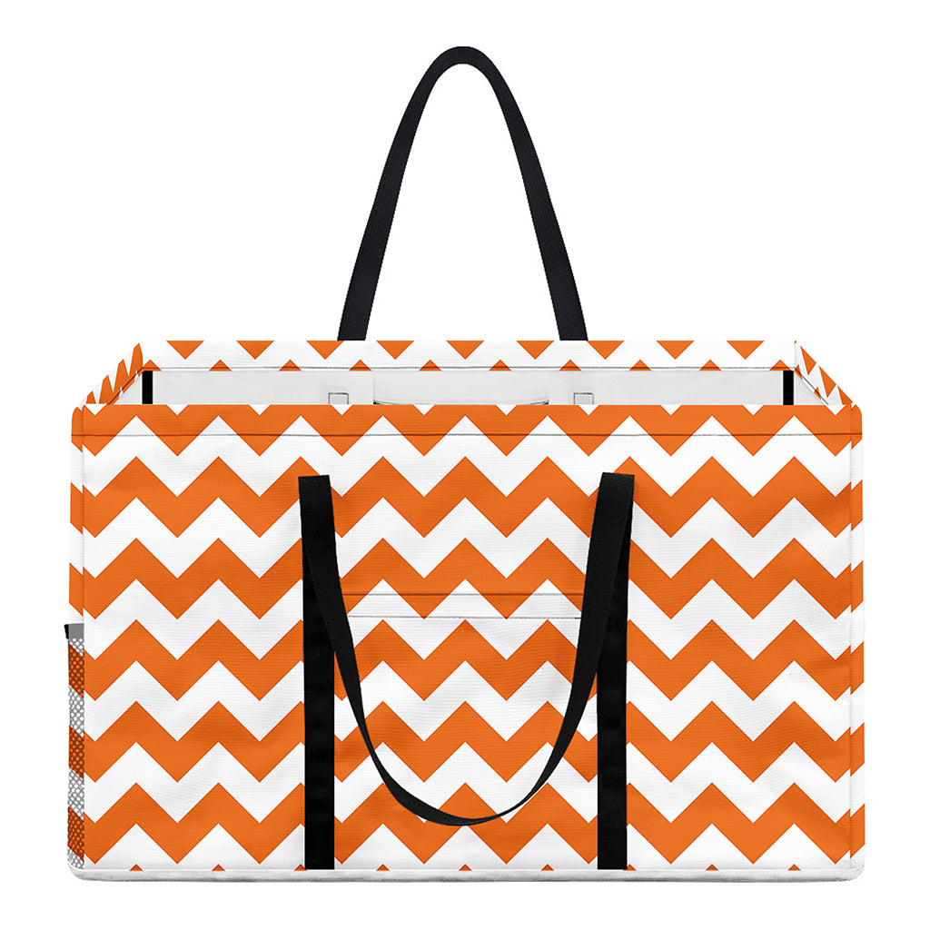 Orange And White Chevron Pattern Print Utility Tote Bag