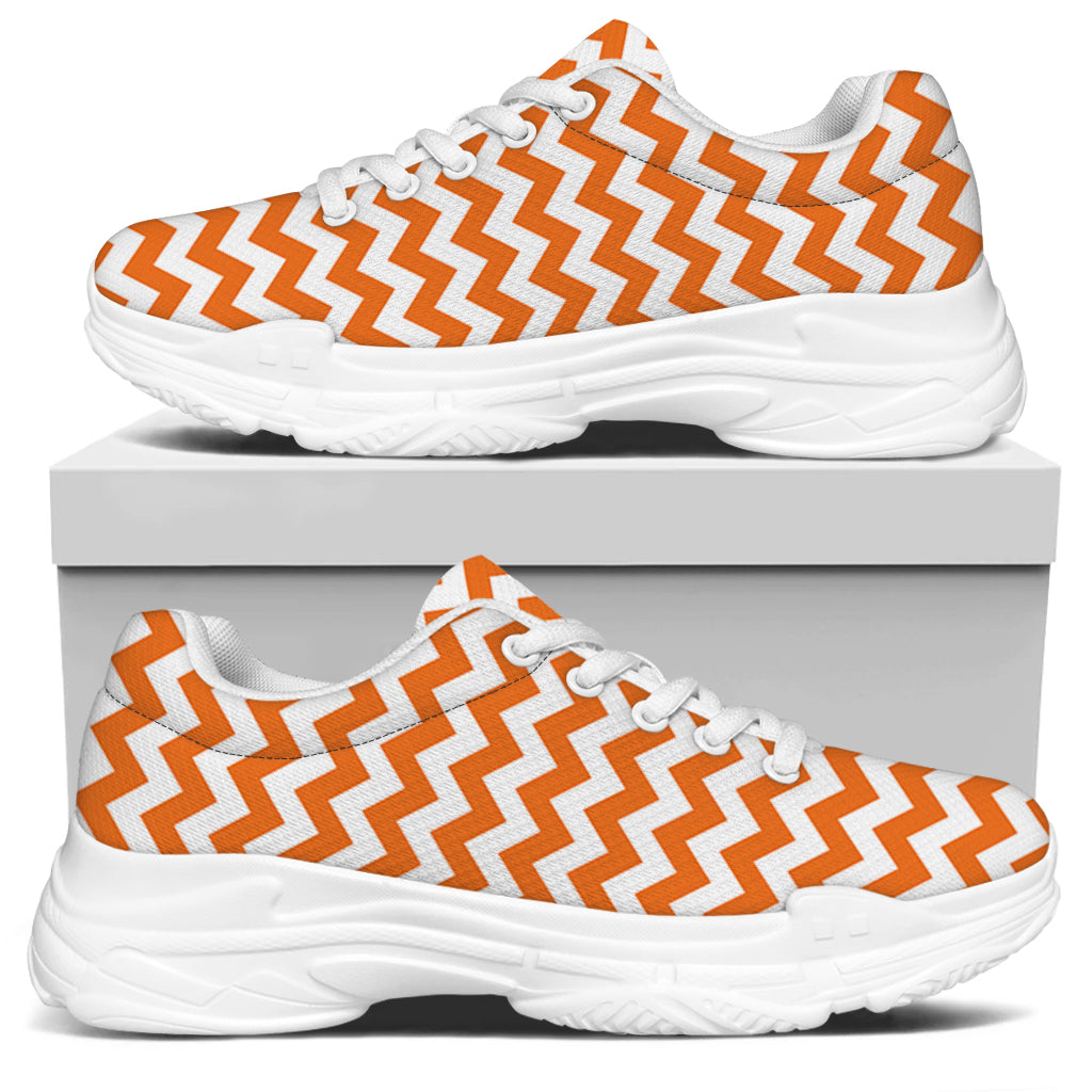 Orange And White Chevron Pattern Print White Chunky Shoes