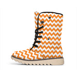 Orange And White Chevron Pattern Print Winter Boots