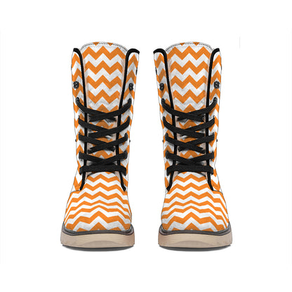 Orange And White Chevron Pattern Print Winter Boots