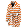 Orange And White Chevron Pattern Print Women's Bathrobe