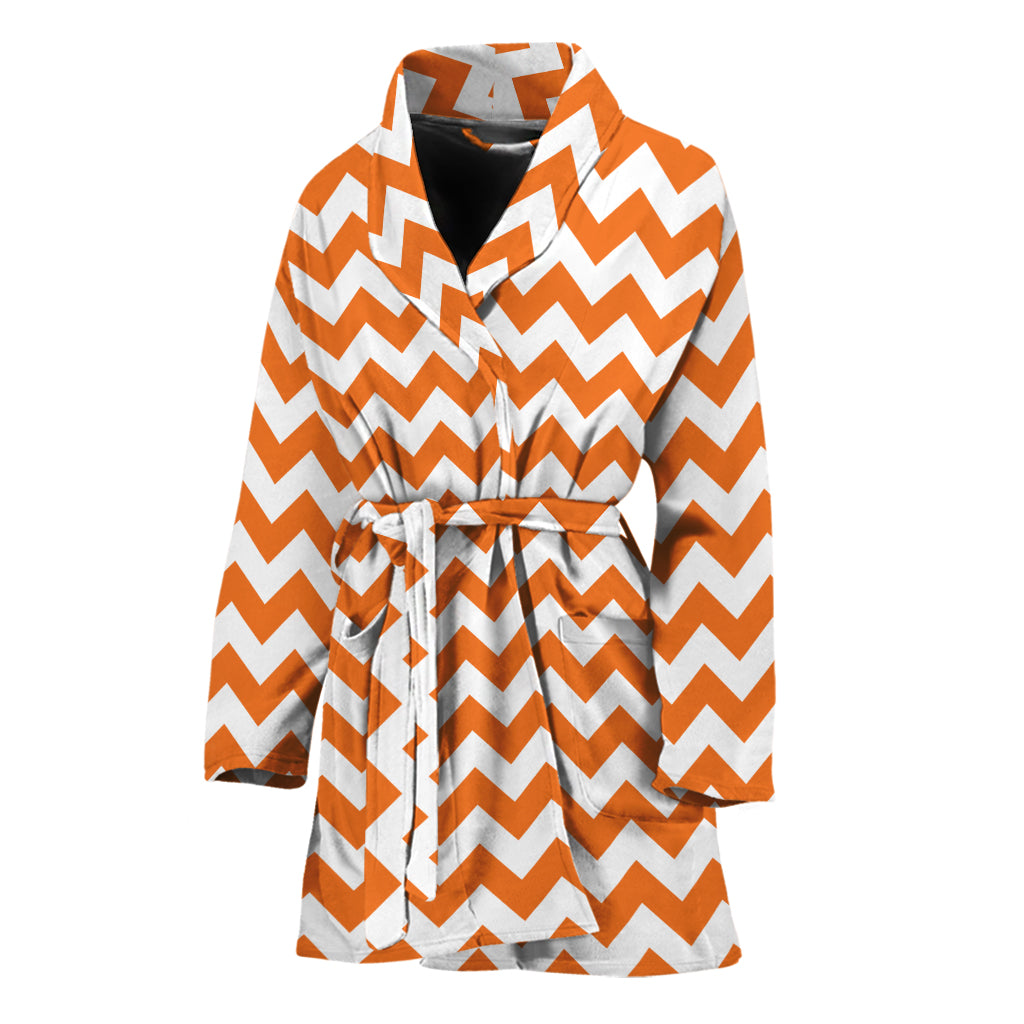 Orange And White Chevron Pattern Print Women's Bathrobe