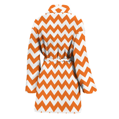 Orange And White Chevron Pattern Print Women's Bathrobe