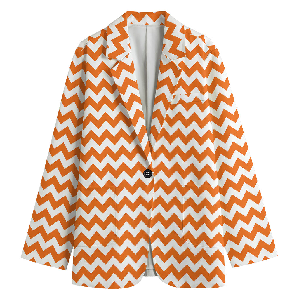 Orange And White Chevron Pattern Print Women's Blazer