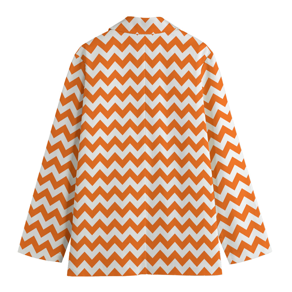Orange And White Chevron Pattern Print Women's Blazer