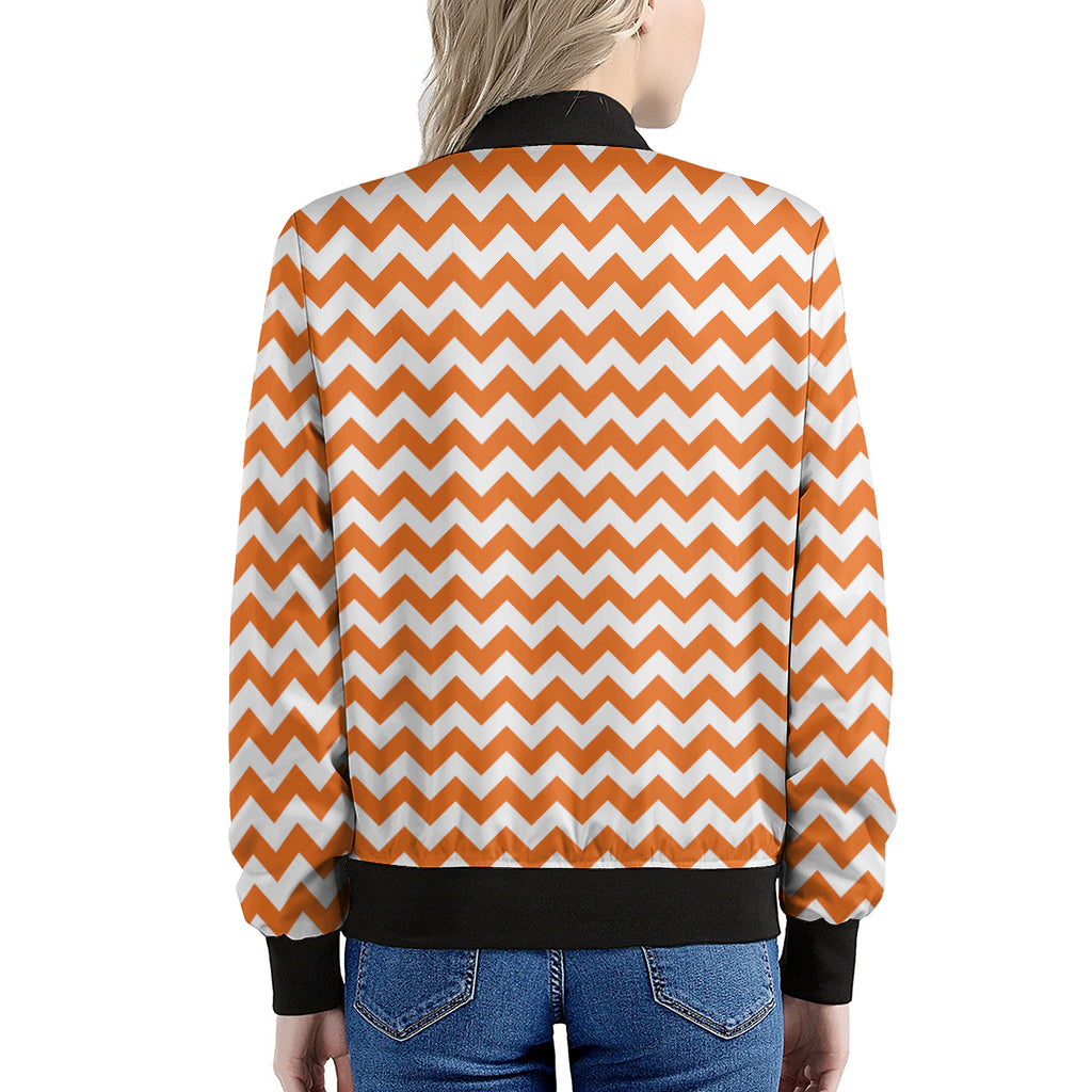 Orange And White Chevron Pattern Print Women's Bomber Jacket