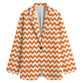Orange And White Chevron Pattern Print Women's Cotton Blazer