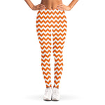 Orange And White Chevron Pattern Print Women's Leggings