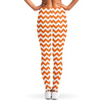 Orange And White Chevron Pattern Print Women's Leggings