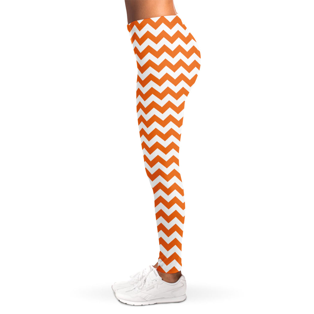 Orange And White Chevron Pattern Print Women's Leggings