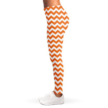 Orange And White Chevron Pattern Print Women's Leggings